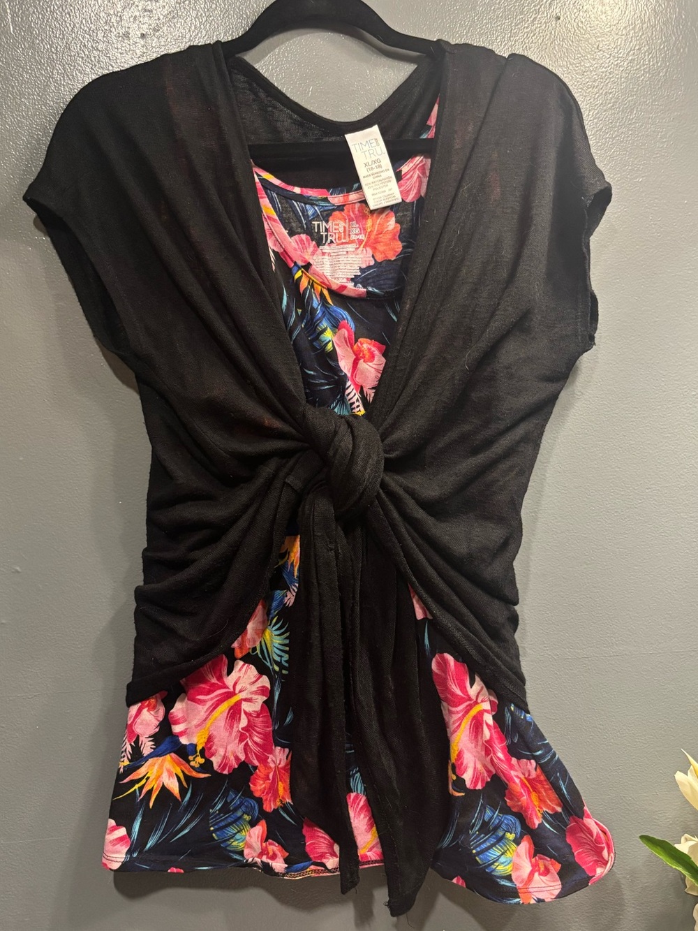 Time and Tru Black Cover up Pink Floral Tank Top Set Tropical Vacation Versatile